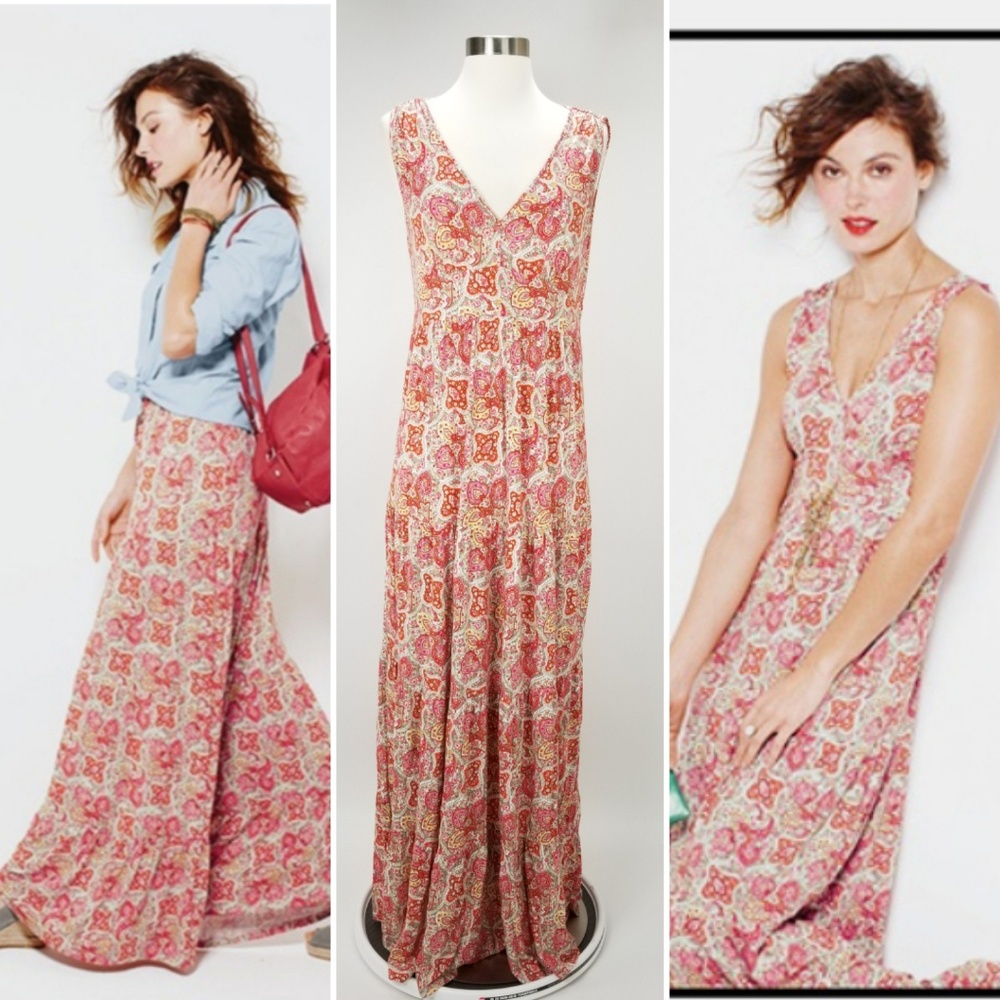 Garnet Hill Long Tiered Garden Maxi Dress Paisley
